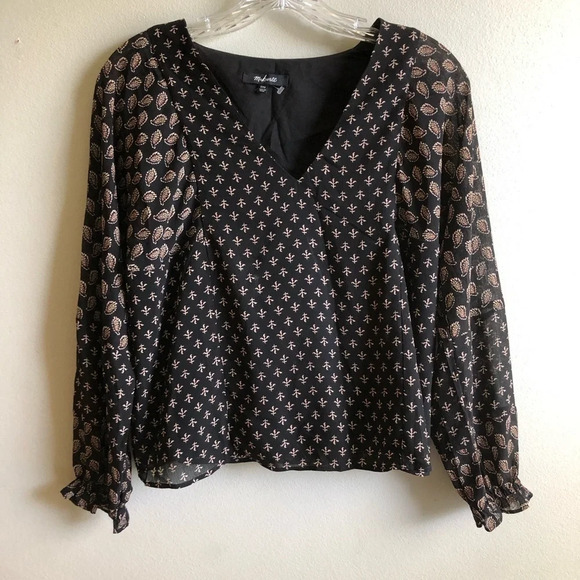 2/30 Madewell Sheer Sleeve Brushstroke Paisley Mix Media Top XXS - Picture 4 of 8